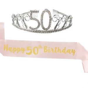 50th Birthday Sash and Rhinestone Crown - NEW